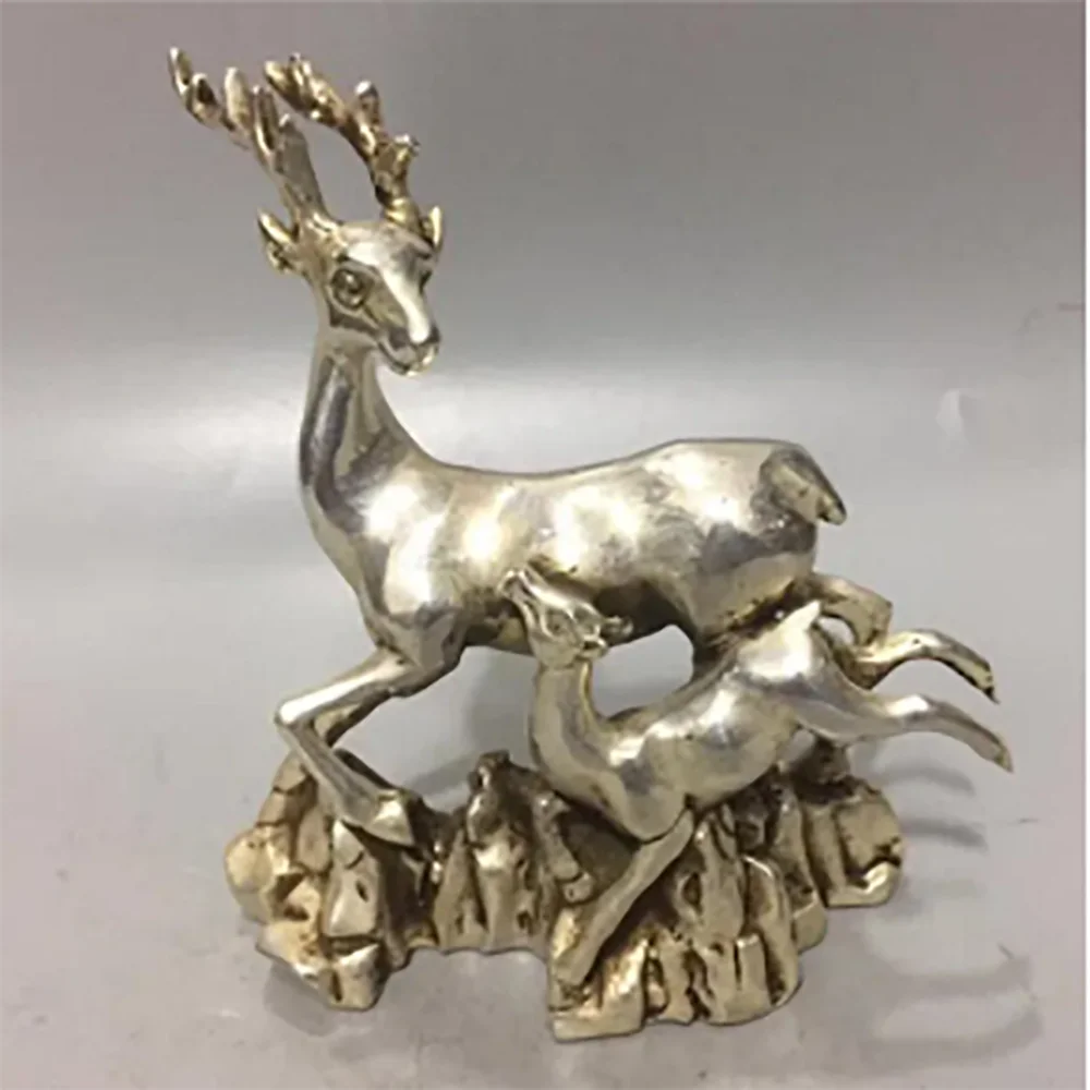 Copper Statue Chinese Collection Handwork Carved Carving Two Deer Animal Statue Copper Statue Beautiful Animal Home Decoration