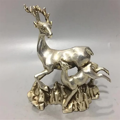 Copper Statue Chinese Collection Handwork Carved Carving Two Deer Animal Statue Copper Statue Beautiful Animal Home Decoration