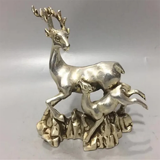Copper Statue Chinese Collection Handwork Carved Carving Two Deer Animal Statue Copper Statue Beautiful Animal Home Decoration