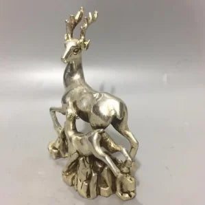 Copper Statue Chinese Collection Handwork Carved Carving Two Deer Animal Statue Copper Statue Beautiful Animal Home Decoration