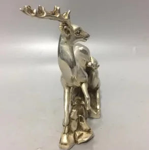 Copper Statue Chinese Collection Handwork Carved Carving Two Deer Animal Statue Copper Statue Beautiful Animal Home Decoration