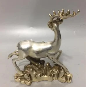 Copper Statue Chinese Collection Handwork Carved Carving Two Deer Animal Statue Copper Statue Beautiful Animal Home Decoration