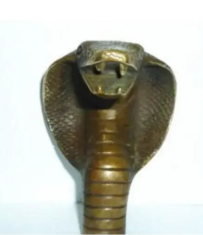 Copper Statue Chinese Old Bronze Hand Carved Cobra Statue Cane Walking Stick Head