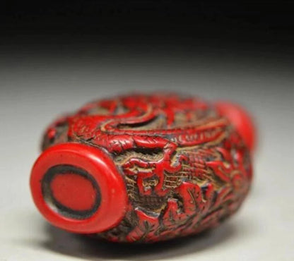 Copper Statue DELICATE CHINESE RED CORAL RESIN CARVED PEONY&DRAGON SNUFF BOTTLE