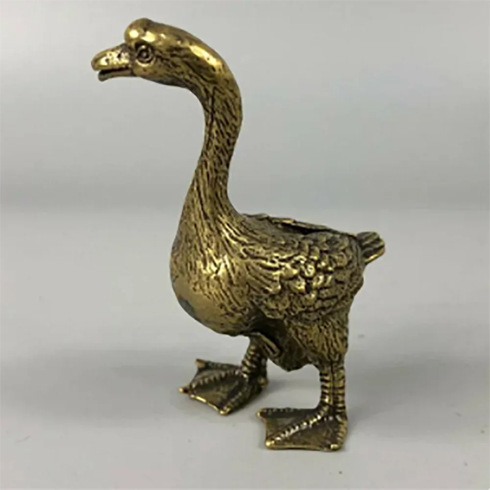 Copper Statue Exquisite Chinese Collectible Old Brass Handwork Lifelike Long Neck Goose Animal Statue