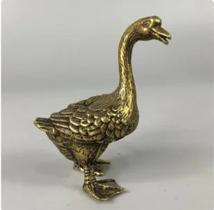 Copper Statue Exquisite Chinese Collectible Old Brass Handwork Lifelike Long Neck Goose Animal Statue
