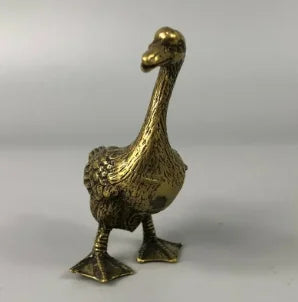 Copper Statue Exquisite Chinese Collectible Old Brass Handwork Lifelike Long Neck Goose Animal Statue