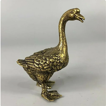 Copper Statue Exquisite Chinese Collectible Old Brass Handwork Lifelike Long Neck Goose Animal Statue
