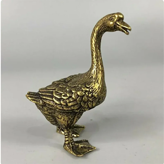 Copper Statue Exquisite Chinese Collectible Old Brass Handwork Lifelike Long Neck Goose Animal Statue