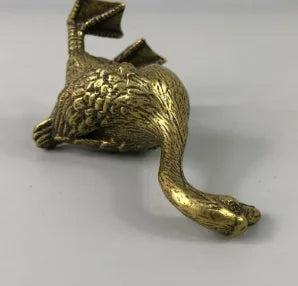 Copper Statue Exquisite Chinese Collectible Old Brass Handwork Lifelike Long Neck Goose Animal Statue