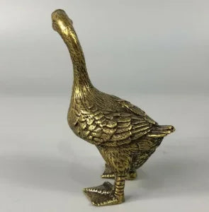 Copper Statue Exquisite Chinese Collectible Old Brass Handwork Lifelike Long Neck Goose Animal Statue