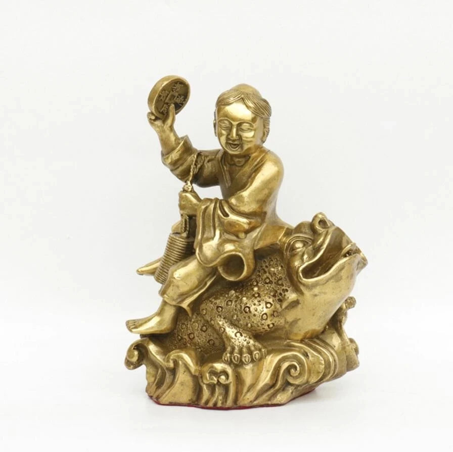 Copper Statue Kaiguang pure copper, Liuhai opera, Jinchan home furnishing, liuhaichan bronze statue, Fengshui Craft jewelry, gif