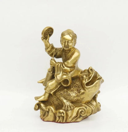 Copper Statue Kaiguang pure copper, Liuhai opera, Jinchan home furnishing, liuhaichan bronze statue, Fengshui Craft jewelry, gif