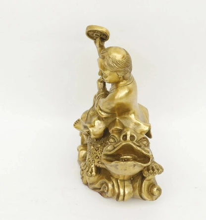 Copper Statue Kaiguang pure copper, Liuhai opera, Jinchan home furnishing, liuhaichan bronze statue, Fengshui Craft jewelry, gif