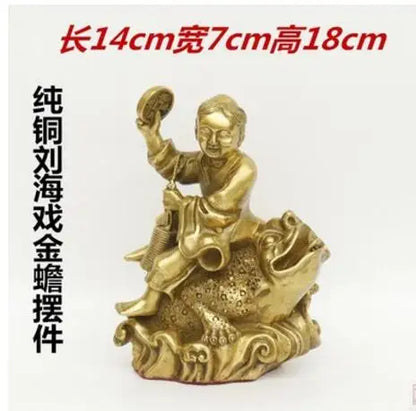 Copper Statue Kaiguang pure copper, Liuhai opera, Jinchan home furnishing, liuhaichan bronze statue, Fengshui Craft jewelry, gif