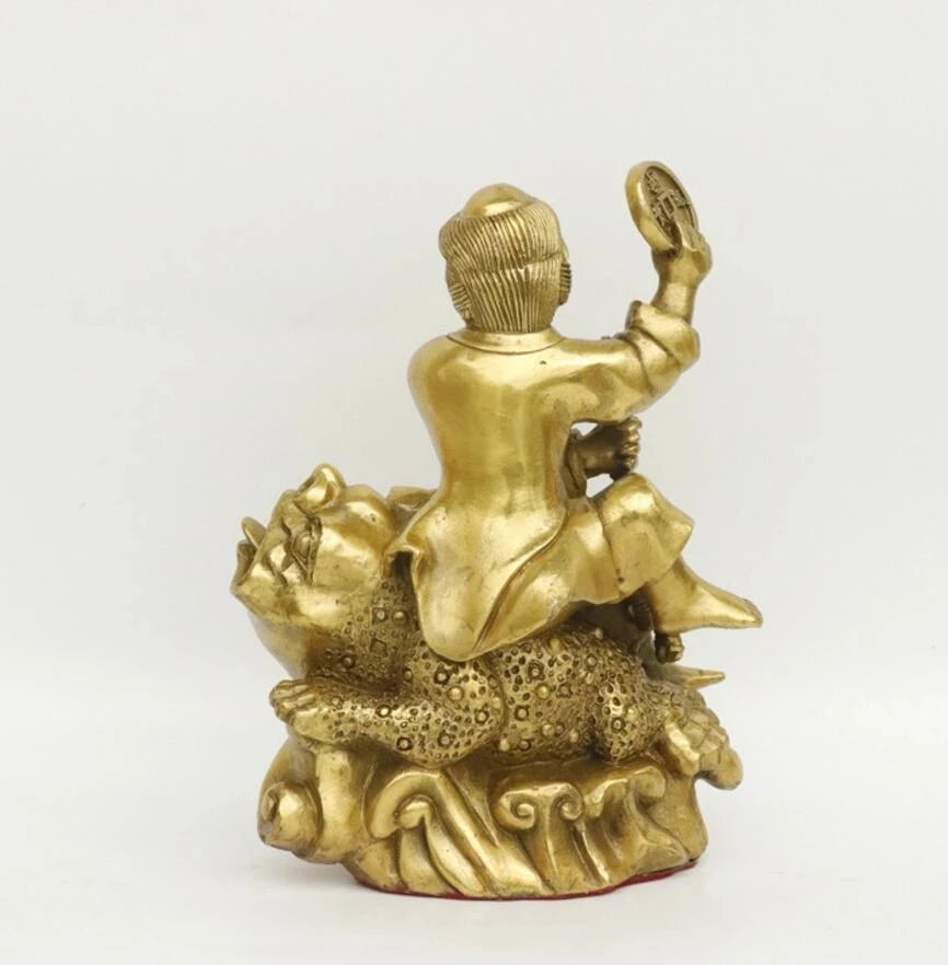 Copper Statue Kaiguang pure copper, Liuhai opera, Jinchan home furnishing, liuhaichan bronze statue, Fengshui Craft jewelry, gif