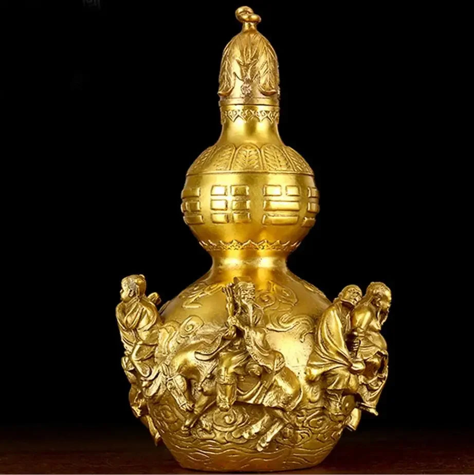 Copper Statue Open light pure copper gourd ornament eight immortals copper gourd eight immortals cross the sea Fengshui househol