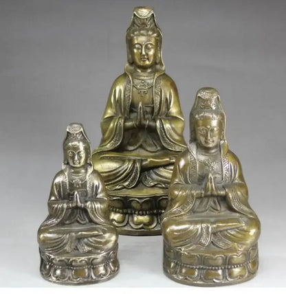Copper Statue Pure Bronze Hand-made Guanyin, Bronze Guanyin Temple Guanyin Bodhisattva Statue, Decorative Household Accessori