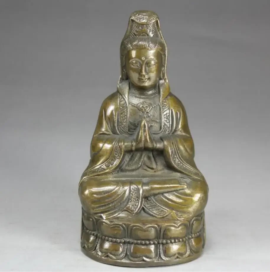 Copper Statue Pure Bronze Hand-made Guanyin, Bronze Guanyin Temple Guanyin Bodhisattva Statue, Decorative Household Accessori