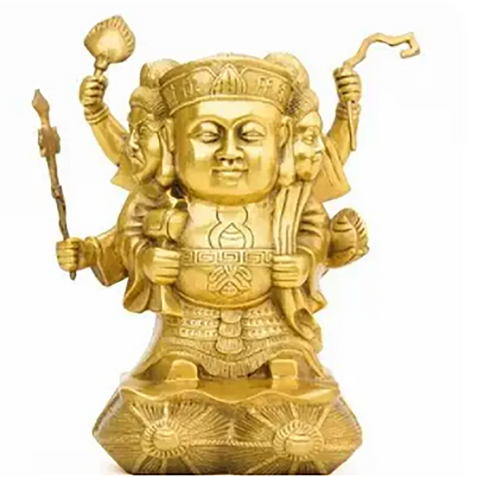 Copper Statue Pure copper, the God of wealth in the black sky, decorated with brass, three sides, the God of wealth in the black