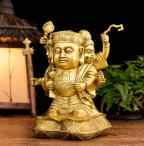 Copper Statue Pure copper, the God of wealth in the black sky, decorated with brass, three sides, the God of wealth in the black