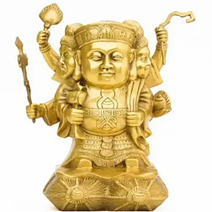Copper Statue Pure copper, the God of wealth in the black sky, decorated with brass, three sides, the God of wealth in the black
