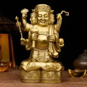 Copper Statue Pure copper, the God of wealth in the black sky, decorated with brass, three sides, the God of wealth in the black