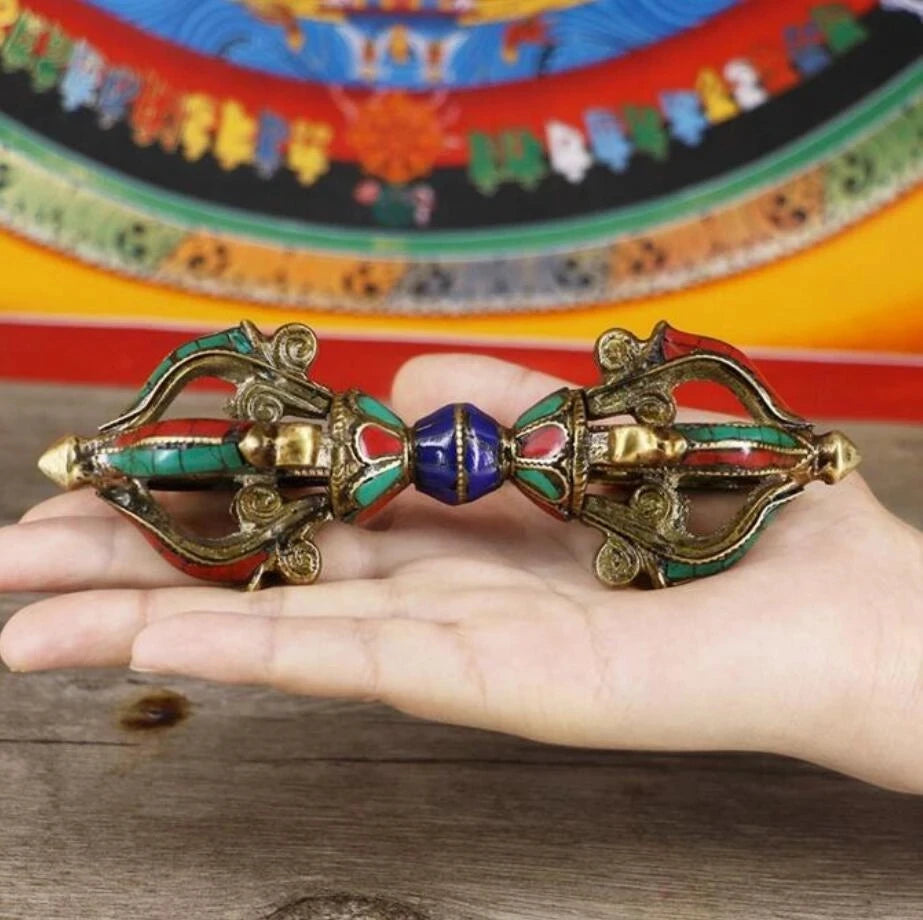 Copper Statue Religious Ritual Buddha Nepalese Handmade Five-strand Diamond Turquoise Konjac Copper Ware Home Decoration Figu