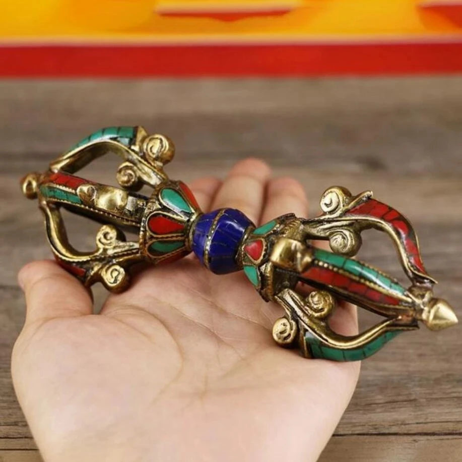 Copper Statue Religious Ritual Buddha Nepalese Handmade Five-strand Diamond Turquoise Konjac Copper Ware Home Decoration Figu