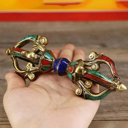 Copper Statue Religious Ritual Buddha Nepalese Handmade Five-strand Diamond Turquoise Konjac Copper Ware Home Decoration Figu
