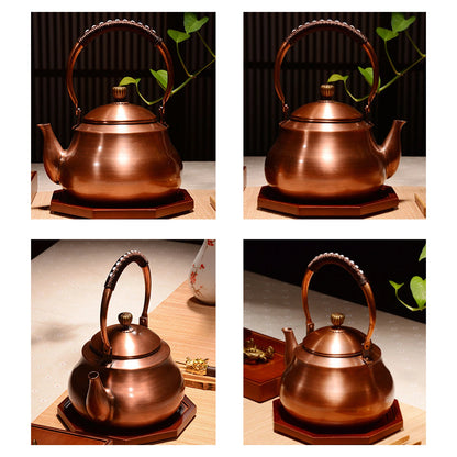 Copper Tea Kettle PU Leather Wrapped Handle Water Boiler Jug Tea Pot Hot Water Kettle Stove Top Water Kettle for Boiling Water
