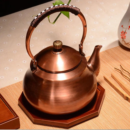 Copper Tea Kettle PU Leather Wrapped Handle Water Boiler Jug Tea Pot Hot Water Kettle Stove Top Water Kettle for Boiling Water