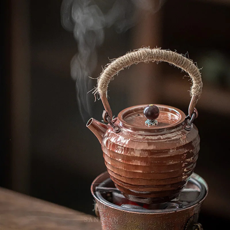 Copper Teapot Loop-Handled Kettle Tea Brewing Pot Teapot Household Retro Copper Pot Tea Brewing Pot Kung Fu Tea Set