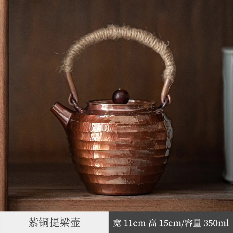 Copper Teapot Loop-Handled Kettle Tea Brewing Pot Teapot Household Retro Copper Pot Tea Brewing Pot Kung Fu Tea Set