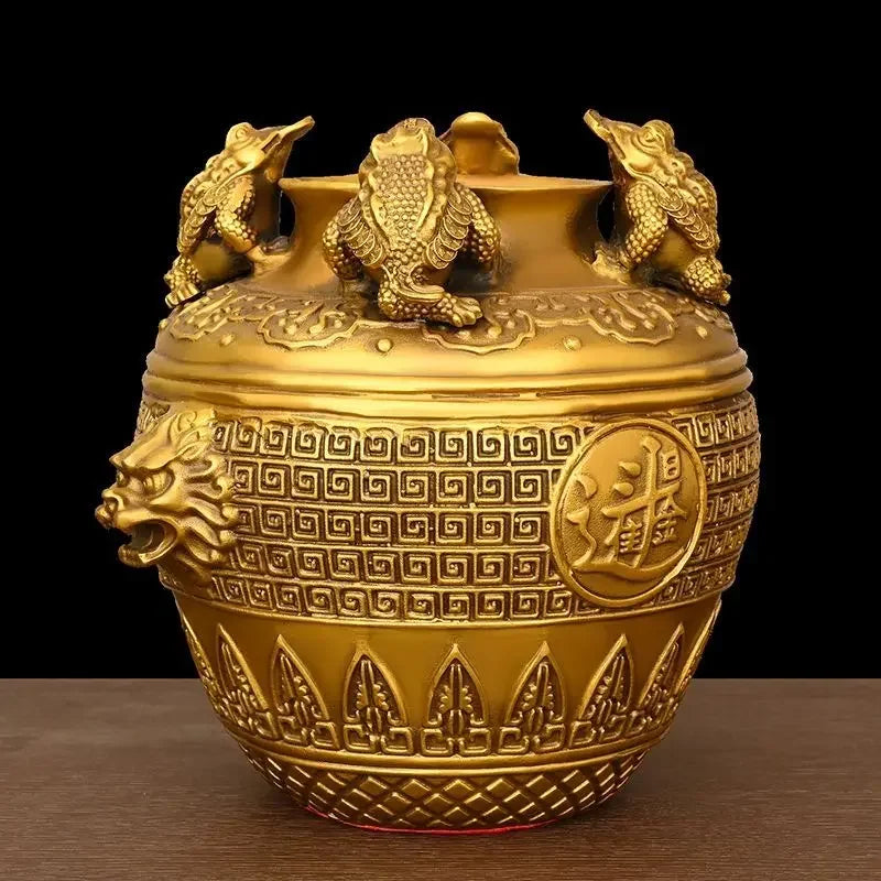 Copper Toad Treasure Bowl Four Sides of The Wealth Altar Ornaments Money Jar Living Room Home Store Crafts Sculptures
