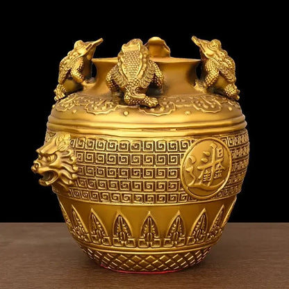 Copper Toad Treasure Bowl Four Sides of The Wealth Altar Ornaments Money Jar Living Room Home Store Crafts Sculptures