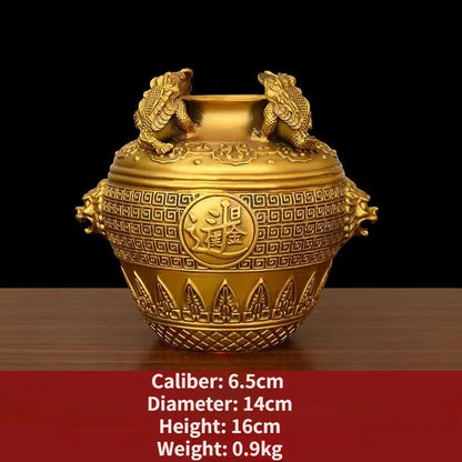 Copper Toad Treasure Bowl Four Sides of The Wealth Altar Ornaments Money Jar Living Room Home Store Crafts Sculptures