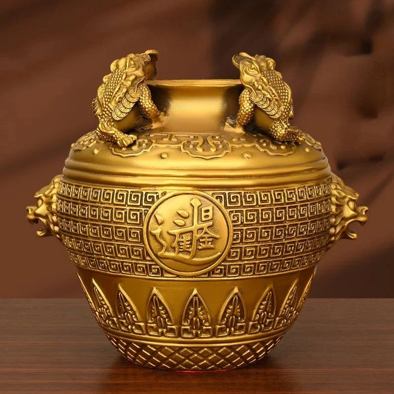 Copper Toad Treasure Bowl Four Sides of The Wealth Altar Ornaments Money Jar Living Room Home Store Crafts Sculptures