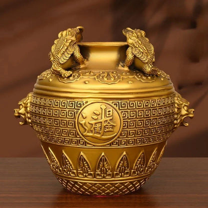 Copper Toad Treasure Bowl Four Sides of The Wealth Altar Ornaments Money Jar Living Room Home Store Crafts Sculptures