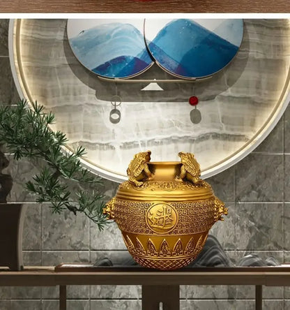 Copper Toad Treasure Bowl Four Sides of The Wealth Altar Ornaments Money Jar Living Room Home Store Crafts Sculptures