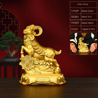 Copper Zodiac Ornaments Ox, Rat, Tiger, Rabbit, Dragon, Snake, Horse, Goat, Monkey, Chicken, Dog, Pig Mascot Decorations