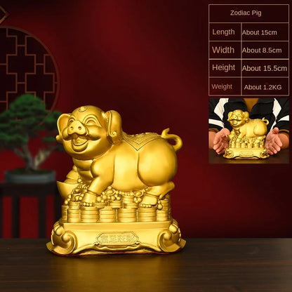 Copper Zodiac Ornaments Ox, Rat, Tiger, Rabbit, Dragon, Snake, Horse, Goat, Monkey, Chicken, Dog, Pig Mascot Decorations