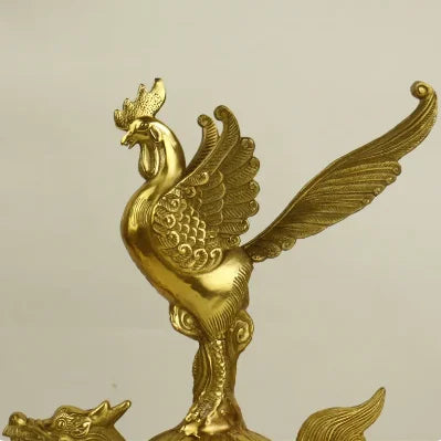 Copper golden pheasant steps on dragon turtle, fish, crane, home, office, desktop decoration