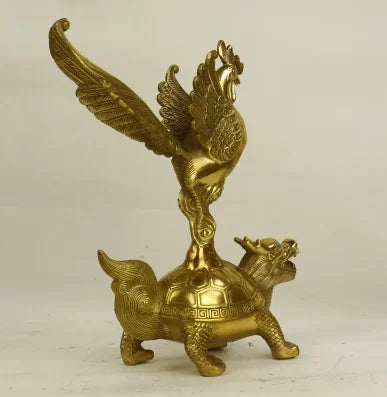 Copper golden pheasant steps on dragon turtle, fish, crane, home, office, desktop decoration
