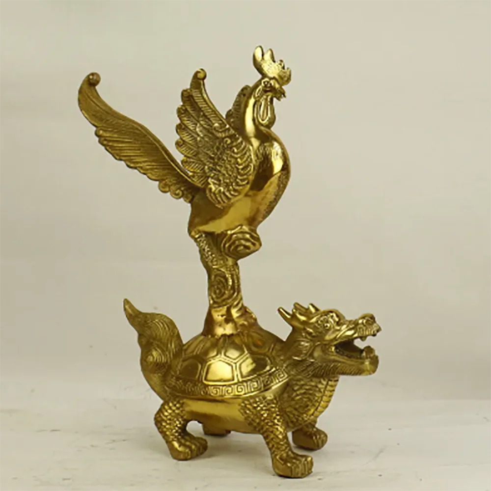 Copper golden pheasant steps on dragon turtle, fish, crane, home, office, desktop decoration