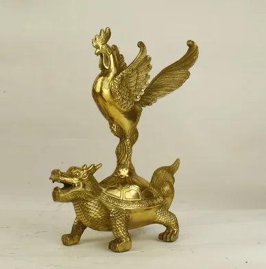 Copper golden pheasant steps on dragon turtle, fish, crane, home, office, desktop decoration