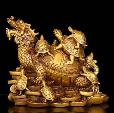 Copper nine son dragon turtle ornaments mother son turtle money yuan treasure dragon head turtle living room porch decoration