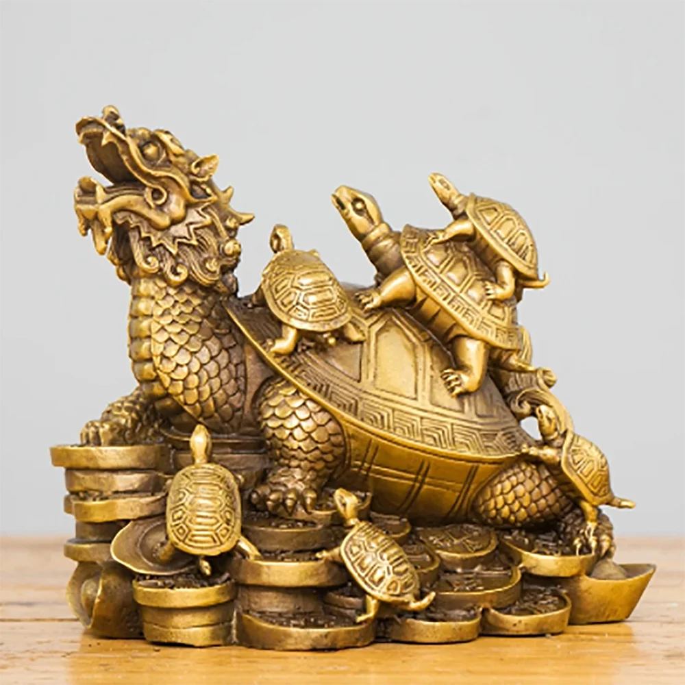 Copper nine son dragon turtle ornaments mother son turtle money yuan treasure dragon head turtle living room porch decoration