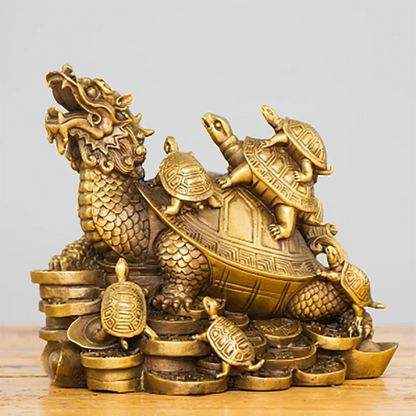 Copper nine son dragon turtle ornaments mother son turtle money yuan treasure dragon head turtle living room porch decoration