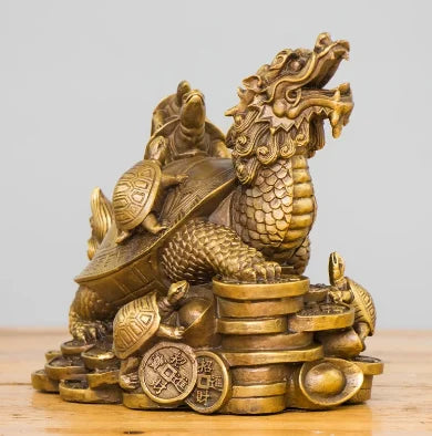Copper nine son dragon turtle ornaments mother son turtle money yuan treasure dragon head turtle living room porch decoration